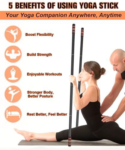 5ft Adjustable Yoga Stick - Heavy-Duty Steel, Foam Grips - Black