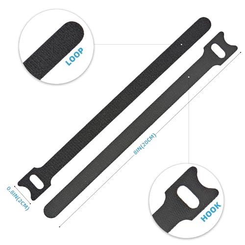 Reusable Self-Fastening Cable Ties, Multicolor, 8 Inch, 100-Pack