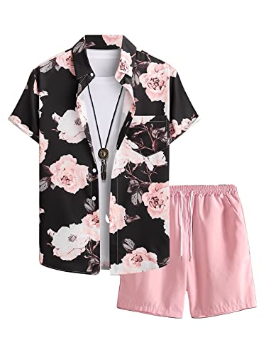 GORGLITTER Men's Beach Cruise Vacation Outfits Floral Shirt and