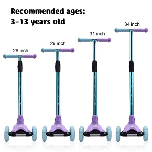 Kids 3-Wheel Scooter with Light-Up Wheels - Purple, Adjustable Height