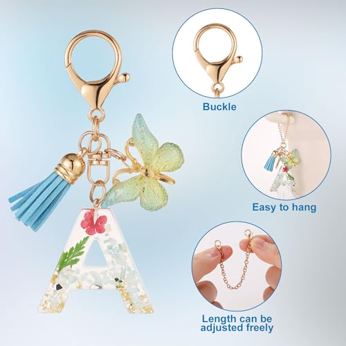 Bottle Chain for Tumbler with Letter A Charm, Butterfly & Tassel - Gold