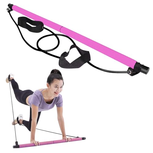 Pilates Bar Kit with Resistance Bands - Pink Home Workout Equipment