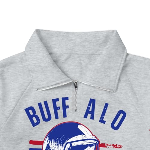 Game Day Football Sweatshirt for Women - Quarter Zip Cropped Top - Grey B, Large
