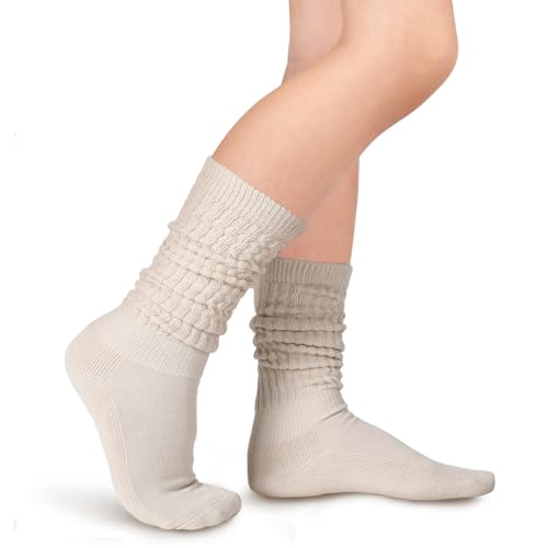 Slouch Socks for Women - 3 Pairs in Beige, White, Khaki