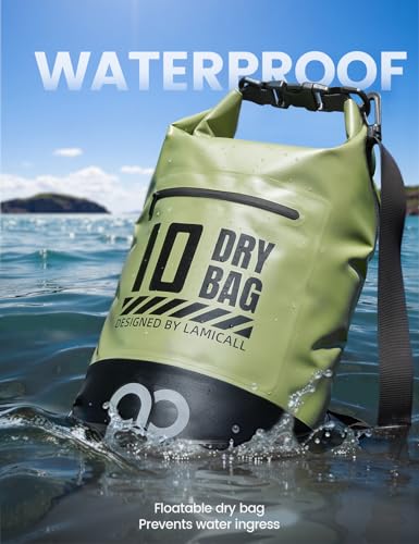 Waterproof Dry Bag Backpack with Phone Pouch - Olive Green 10L