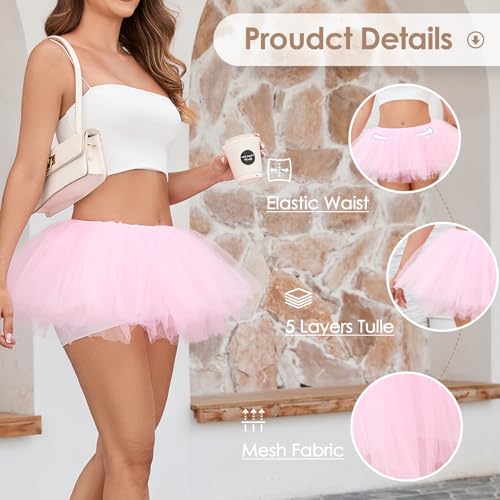 5-Layer Tutu Dance Skirt - Fluffy Bubble Skirt for Women - Pink