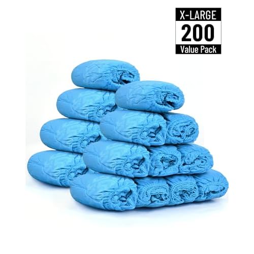 X-Large 200 Count Shoe Covers Disposable Non-Slip, Premium Cloth Boot Covers, Slip-resistant, Durable, Breathable, Non-toxic, Recyclable, Stretchable Fits Up to Size 13 US Men - Blue
