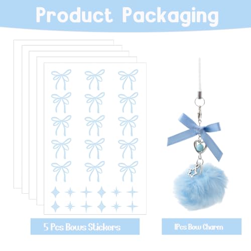 Bow Stickers for Owala Water Bottle - Pink Bow & Star Design, Blue