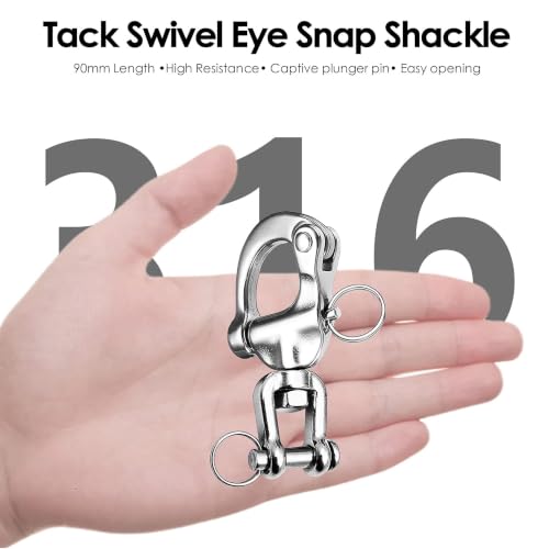 Necmetu 3-1/2 Inch Stainless Steel Snap Shackle Swivel 2Pcs - Marine Rigging Hardware