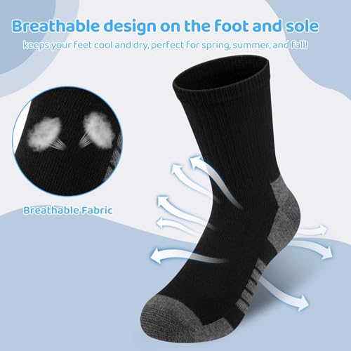LITERRA 20 Pairs Kids Crew Socks 4-12 Black White Gray Bulk Pack 7-10 Years