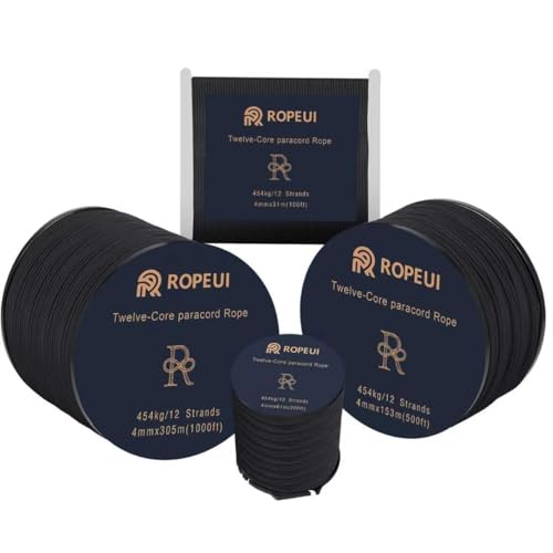 1000lb 12-Strand Tactical Paracord - 4mm Heavy-Duty Utility Rope - Black, 100ft