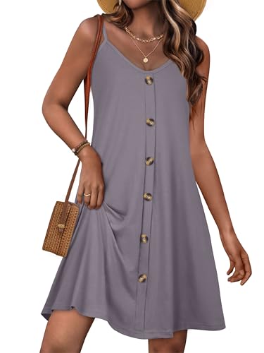 JOELLYUS Summer Women’s Spaghetti Strap Sundress Beach Cover Up Medium Brownish Gray