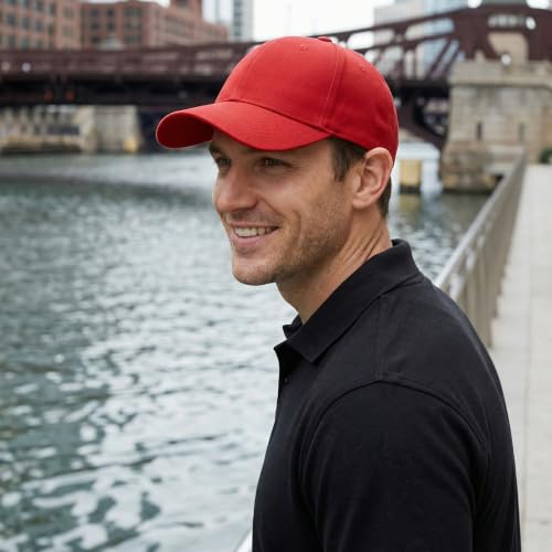Cotton Baseball Cap - Adjustable Classic Hat for Men & Women - Red