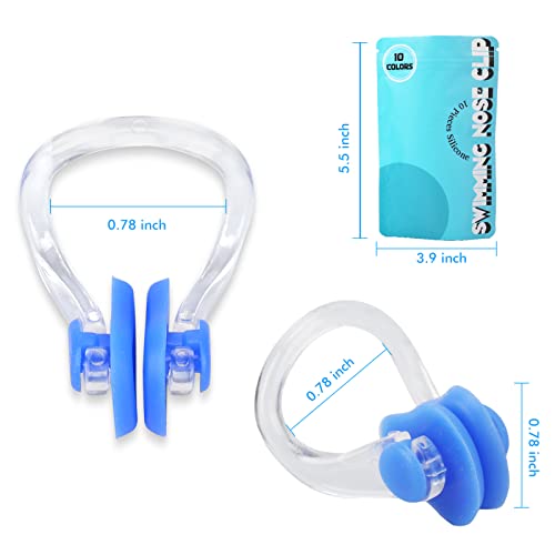 Swimming Nose Clip Set - 10 Silicone Waterproof Plugs with Storage Bag