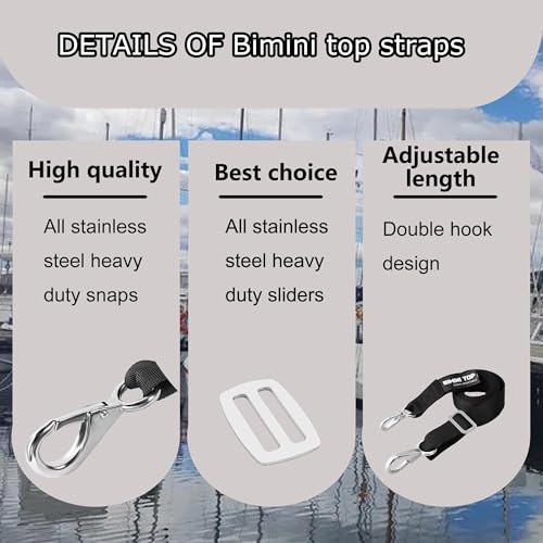 Marine Bimini Top Straps Adjustable Webbing with Stainless Steel Snap Hooks - Heavy Duty Boat Awnings, 2 Pack