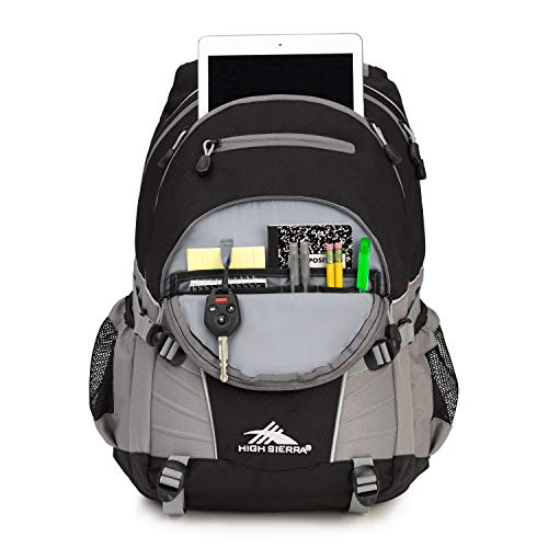 High Sierra Loop Backpack with Tablet Sleeve - Travel & Work Bookbag, Black/Charcoal, One Size