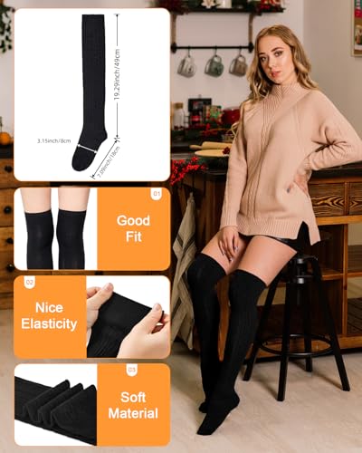 Thigh High Socks for Women - Striped Over Knee High Stockings - Pure White