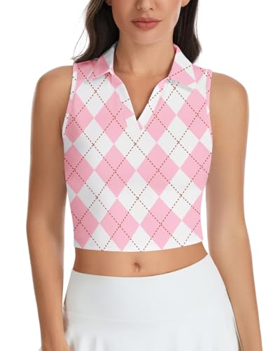 Women's Sleeveless Golf Tennis Tank Top - Pink Argyle, Large