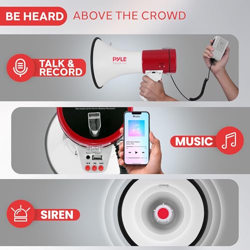 50W Megaphone Bullhorn with Siren & Record Function - 1760 Yard Range