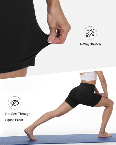 Runhit Women's High-Waist Biker Shorts 4/6/8 in No Front Seam with Pockets, Tummy Control
