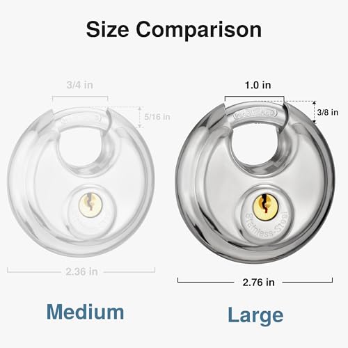 Puroma Keyed Padlock, Stainless Steel Discus Locker Lock Heavy Duty Locks with 12 Keys, Waterproof Outdoors Gate Storage Unit Lock with 3/8 Inch Shackle for Warehouse, Gym Storage Locker (4 Pack)