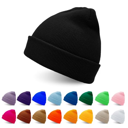 Slouchy Knit Beanie Hat for Men & Women - Black