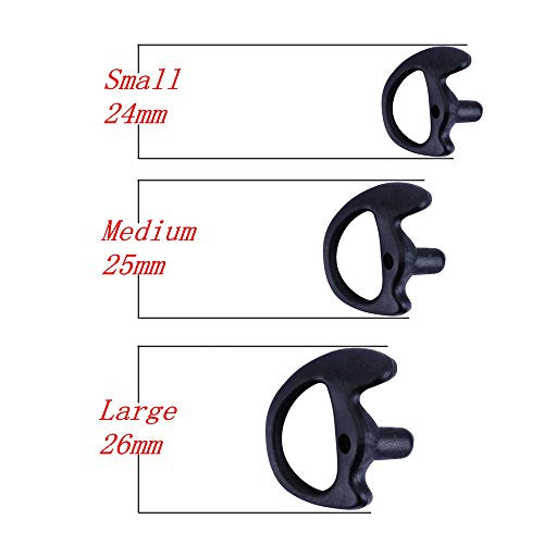 Replacement Earmold Earbud for Motorola Two-Way Radio - Black, Small/Medium/Large, 3 Pairs