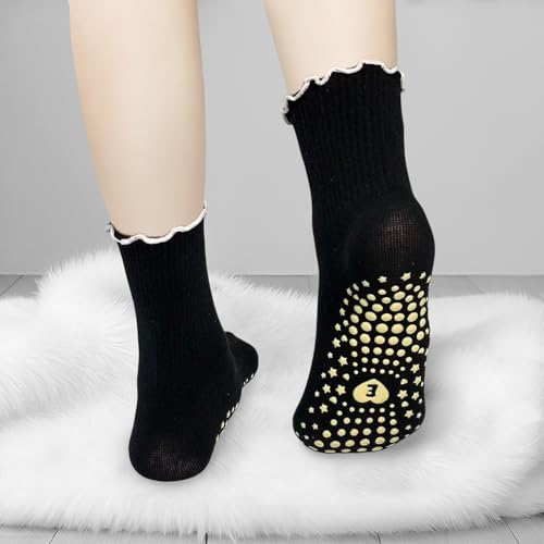 Pilates Grip Ankle Socks for Women - 3 Pairs, One Size - Black, White, Beige