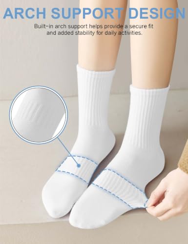 Womens Cotton Crew Socks - Thin Long Casual Workout - 5 Pairs White