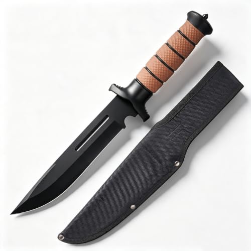 Leopcito 13.6-Inch Fixed Blade Tactical Knife with Sheath - Brown, Camping & Hunting