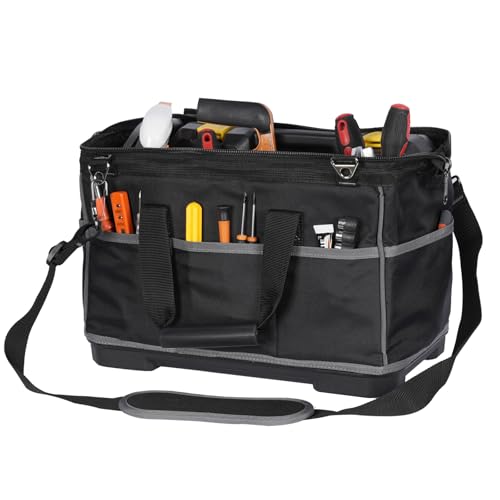 Heavy-Duty Tool Bag with 16 Pockets, 16-Inch Waterproof Tool Organizer with Reinforced Base, Adjustable Shoulder Strap, Ideal for Electricians, Carpenters, DIY Projects, Father's Day Birthday Gift