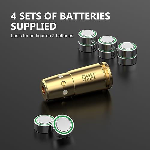 9mm Laser Bore Sight - Red Boresighter with Extra Batteries - Gold