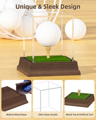 Blisskyn Golf Ball Display Case with Walnut Wood Base Acrylic Holder for Hole in One - Golf Ball Holder Stand, UV Protection, Gift for Men, GOLF BALL