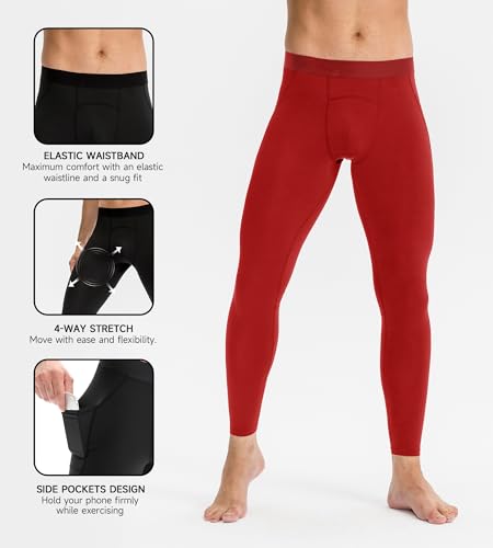 Men's Compression Athletic Leggings with Pockets - Cool Dry Base Layer