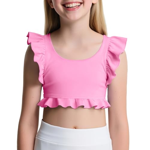 Girls Training Bra Athletic Crop Top for Dance & Yoga - Pink, 11-12 Years