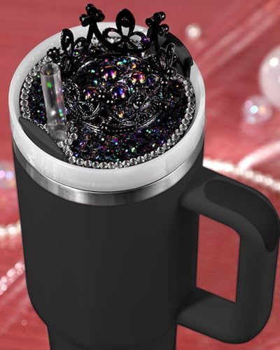 Crown Lid Topper for 40 oz Stanley Cup - Glitter Decor Black