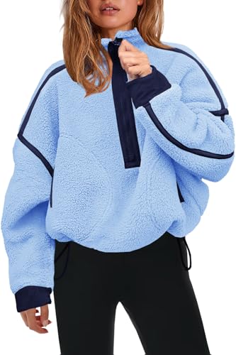 Panadila Women's Half Zip Sherpa Fleece Pullover Jacket - Peri Blue, Medium