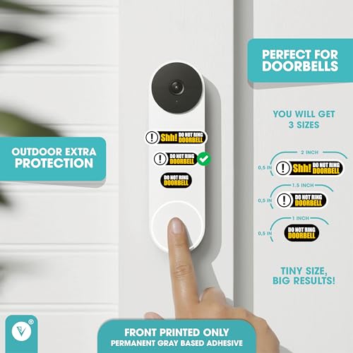 Tiny Do Not Ring Doorbell Small Stickers | Tiny Size Perfect for Video Doorbell | 3 Sizes Front Door Sign for House | Matte Black Weatherproof Stickers | Dont Ring The Bell Small Sign