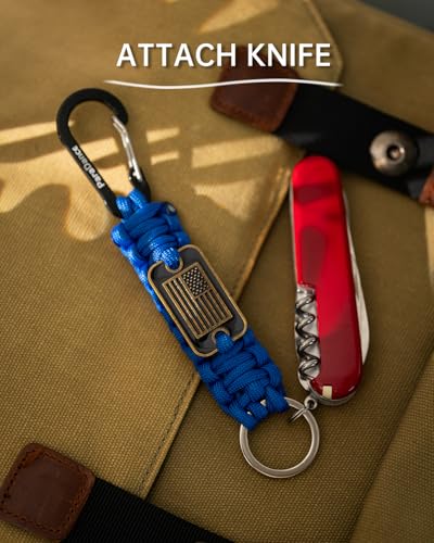 Paracord Keychain with USA Flag Carabiner - 2pcs, Orange & Blue