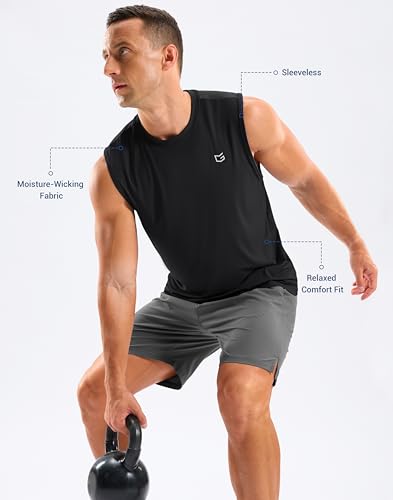 Men's Sleeveless Workout Tank Top - X-Large, Black
