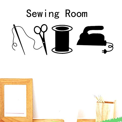 BIBITIME Sewing Room Needle Thread Scissors Wall Decals Tailor's Shop Dress Cloth Store Window Sign Vinyl Sticker Home Art PVC Murals Living Room Women Bedroom Decor (Black, Sheet 15.7" x 35.4")