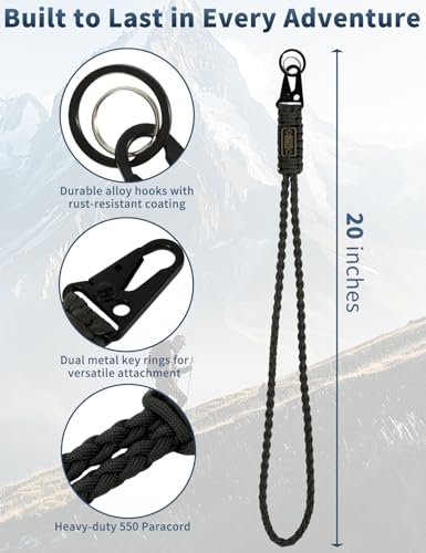 Heavy-Duty Paracord Lanyard for ID Badges with USA Flag – 20in, Black, 2 Pack