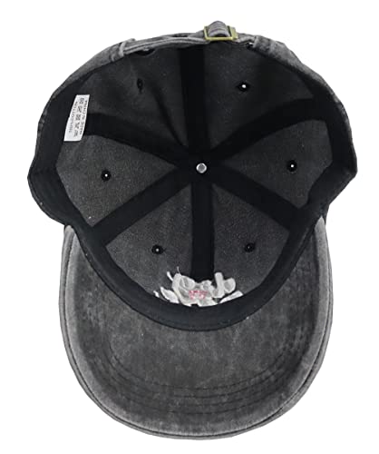 Dog Girl Embroidery Baseball Cap - Adjustable Vintage Denim - Black