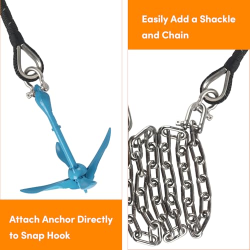 ORLANG 1/2 Inch x 100 Ft Double Braided Marine Anchor Rope with Reflective Strip, Stainless Steel Thimble & Shackle for Boating & Mooring, Black