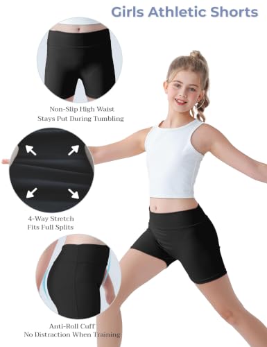 Girls High Waisted Spandex Athletic Shorts - Black, 7-8 Years