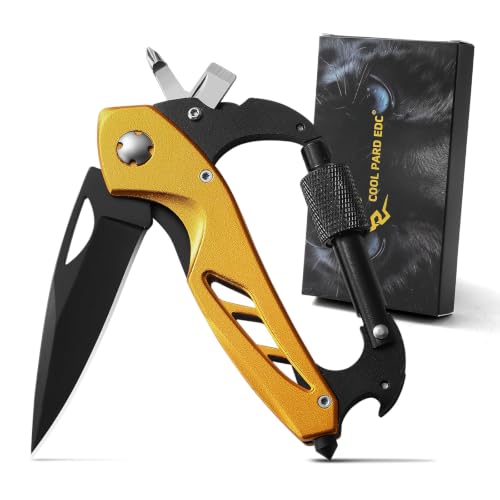 6-in-1 Carabiner Multitool with Folding Knife - Gold