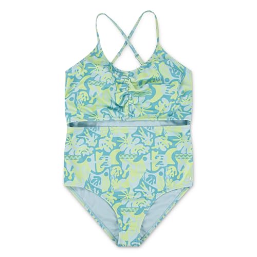 Girls' 1-Piece Cut Out Swim Suit - Turquoise Waves