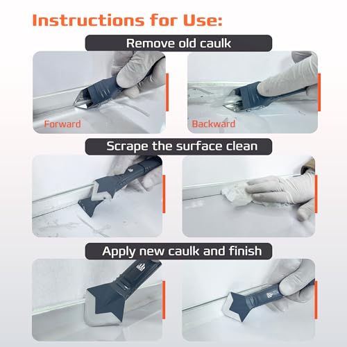 DCP Donseal 3 in 1 Caulking Tool Kit ? Silicone Caulking Tool for Removal, Scraping & Finishing ? Precise Caulk Remover & Applicator with 5 Tooling Pads ? Stainless Steel Caulk Scraper for Smooth Seal