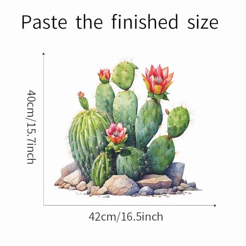 Cactus Succulent Cobblestone Wall Stickers, sacinora Tropical Green Plants Wall Decals Removable Vinyl Peel and Stick for Living Room Bedroom Kids Baby Nursery Art Decorations