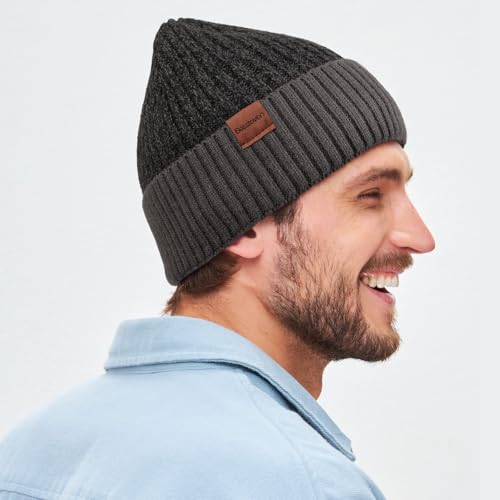 BESSTEVEN Winter Beanie Hat for Men Women - Fleece Lined Knit Cuffed One Size (Black/Grey)